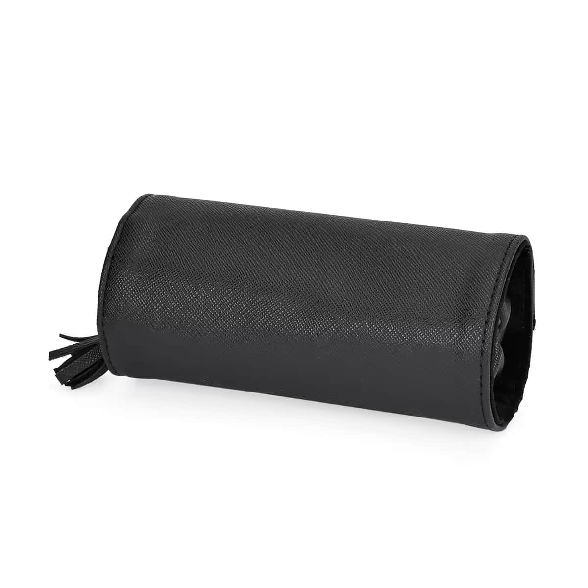 Black Faux Leather Mini Jewelry Roll Organizer with Zipper image number 5