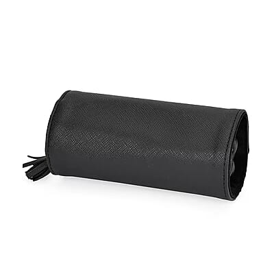 Black Faux Leather Mini Jewelry Roll Organizer with Zipper