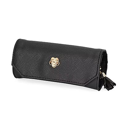 Black Faux Leather Mini Jewelry Roll Organizer with Zipper