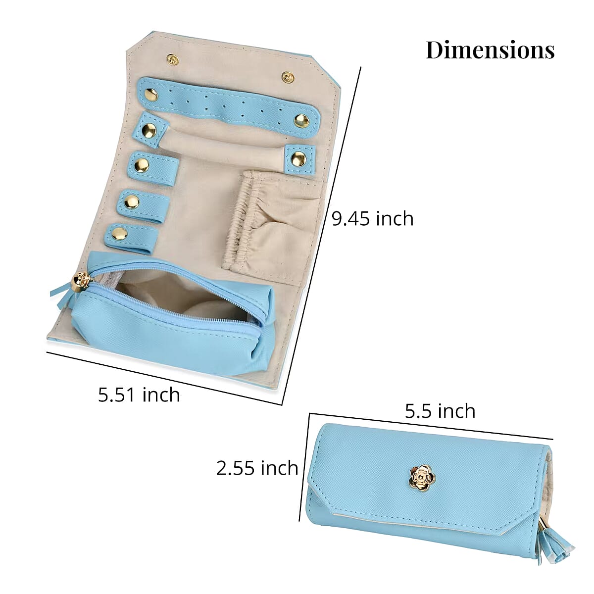 Blue Faux Leather Mini Jewelry Roll Organizer with Zipper image number 4