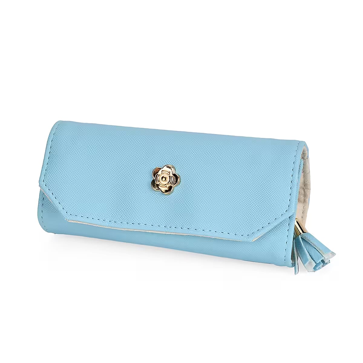 Blue Faux Leather Mini Jewelry Roll Organizer with Zipper image number 6