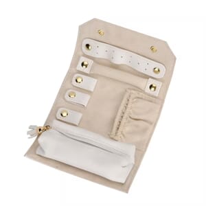 White Faux Leather Mini Jewelry Roll Organizer with Zipper