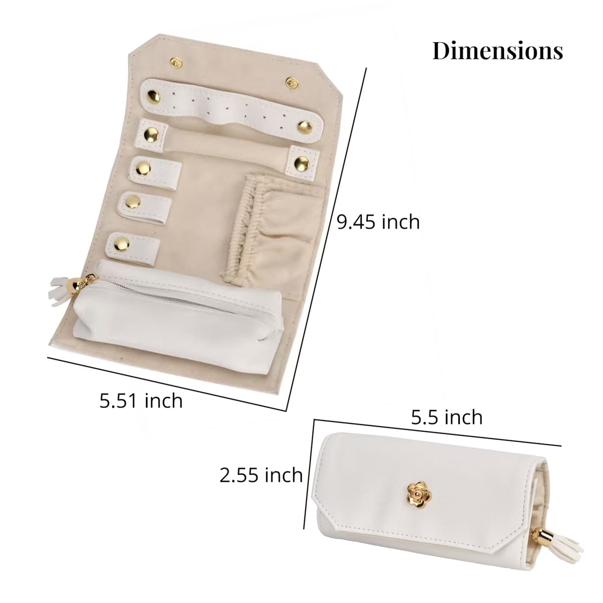White Faux Leather Mini Jewelry Roll Organizer with Zipper image number 4