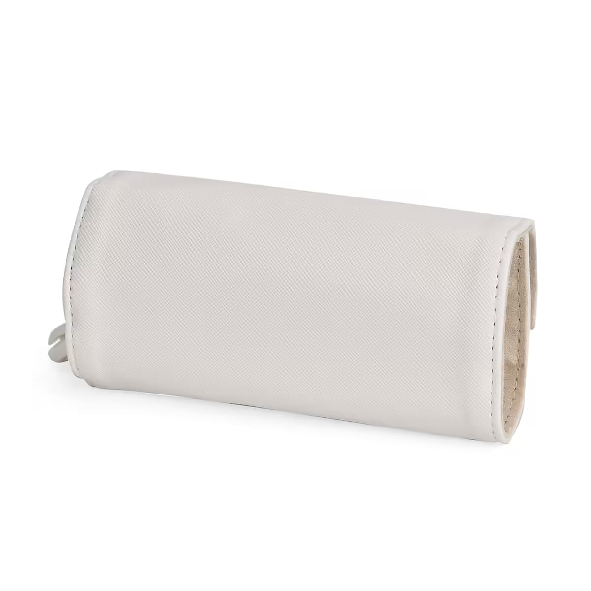 White Faux Leather Mini Jewelry Roll Organizer with Zipper image number 5