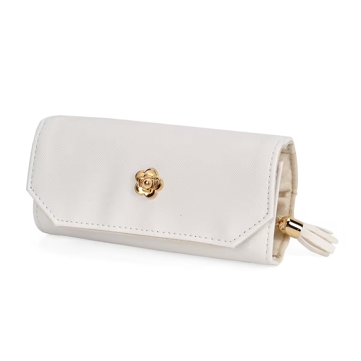 White Faux Leather Mini Jewelry Roll Organizer with Zipper image number 6