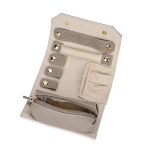 Gray Faux Leather Mini Jewelry Roll Organizer with Zipper