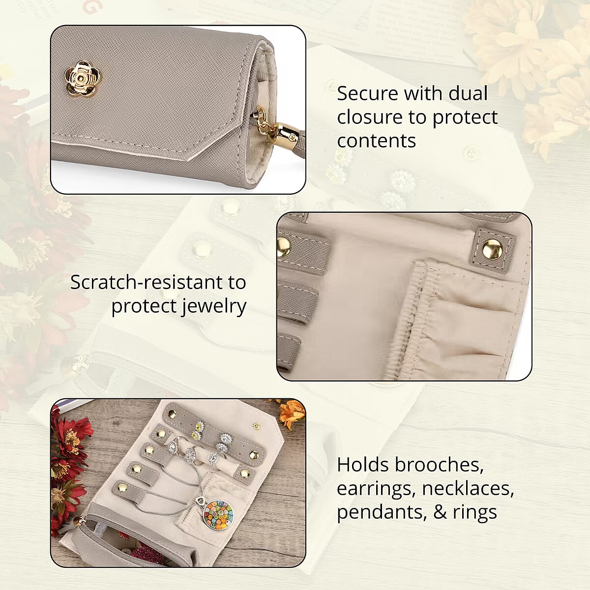 Gray Faux Leather Mini Jewelry Roll Organizer with Zipper image number 2