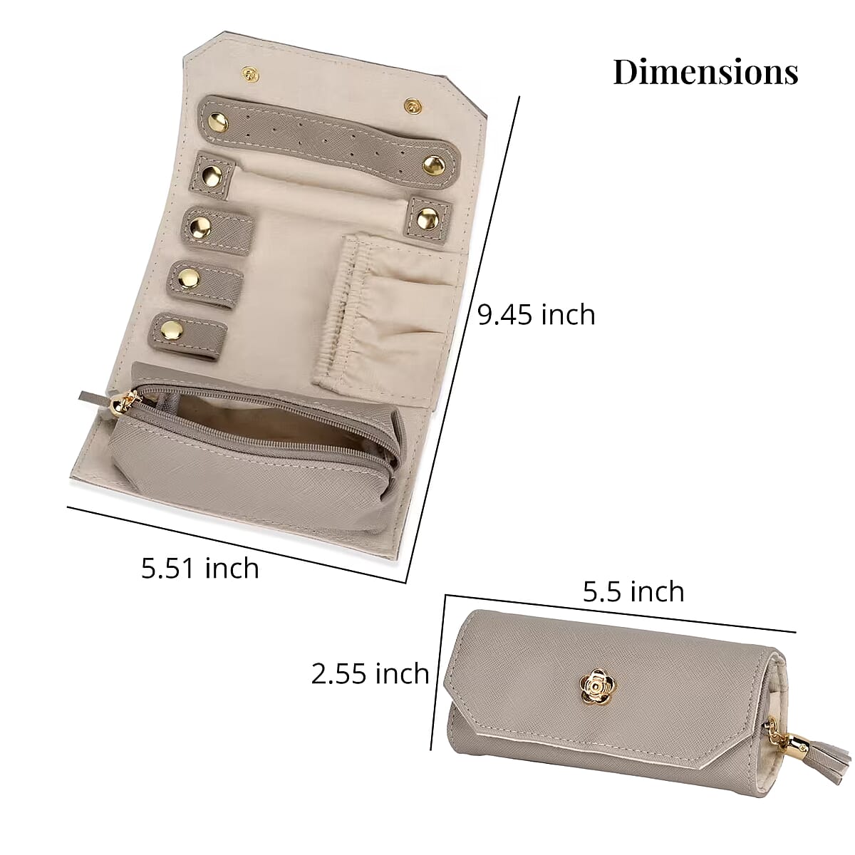 Gray Faux Leather Mini Jewelry Roll Organizer with Zipper image number 4