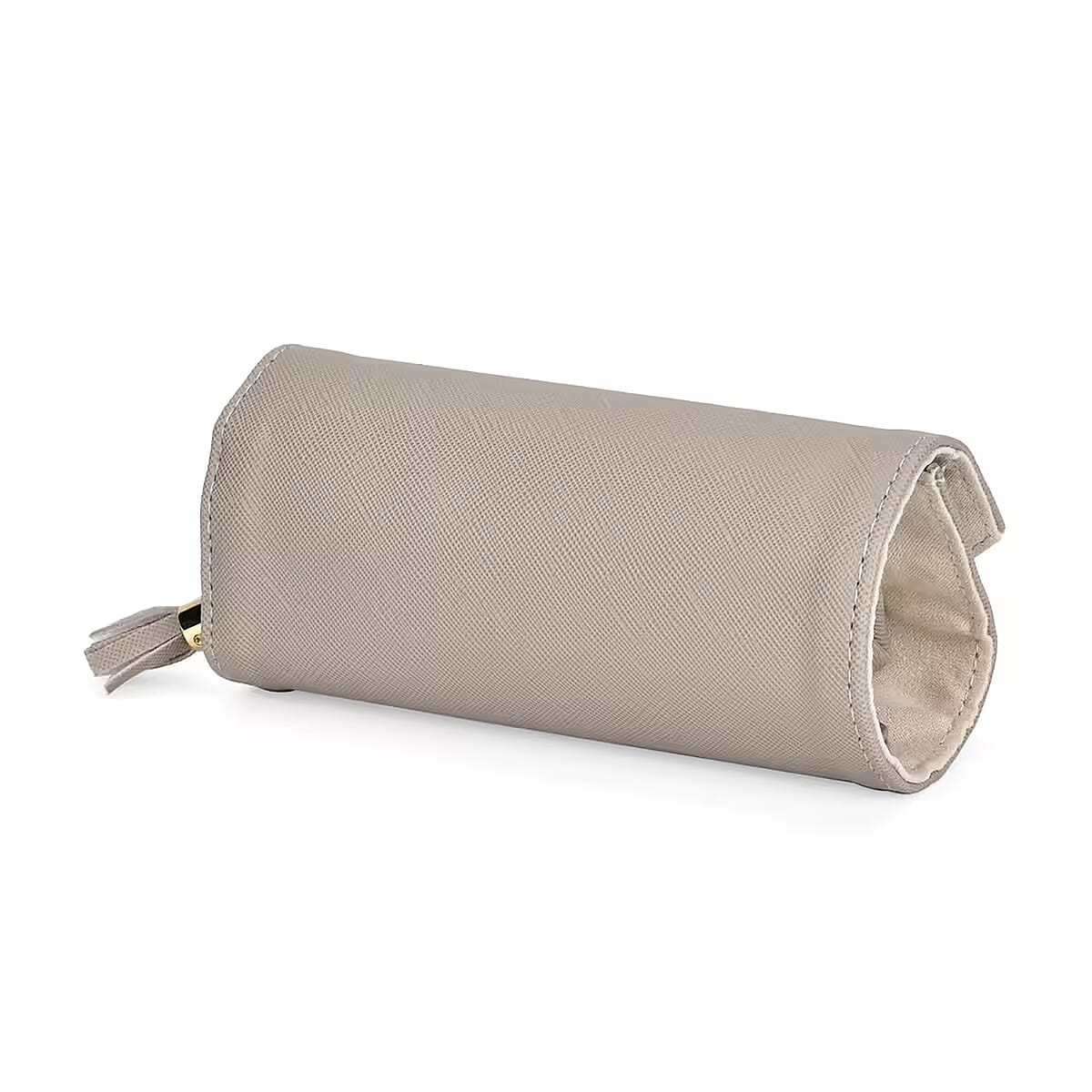 Gray Faux Leather Mini Jewelry Roll Organizer with Zipper image number 5