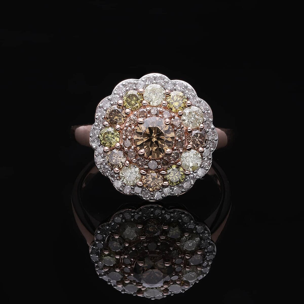Luxoro 10K Rose Gold I3 Natural Multi Diamond Floral Ring (Size 11.0) 2.00 ctw image number 2