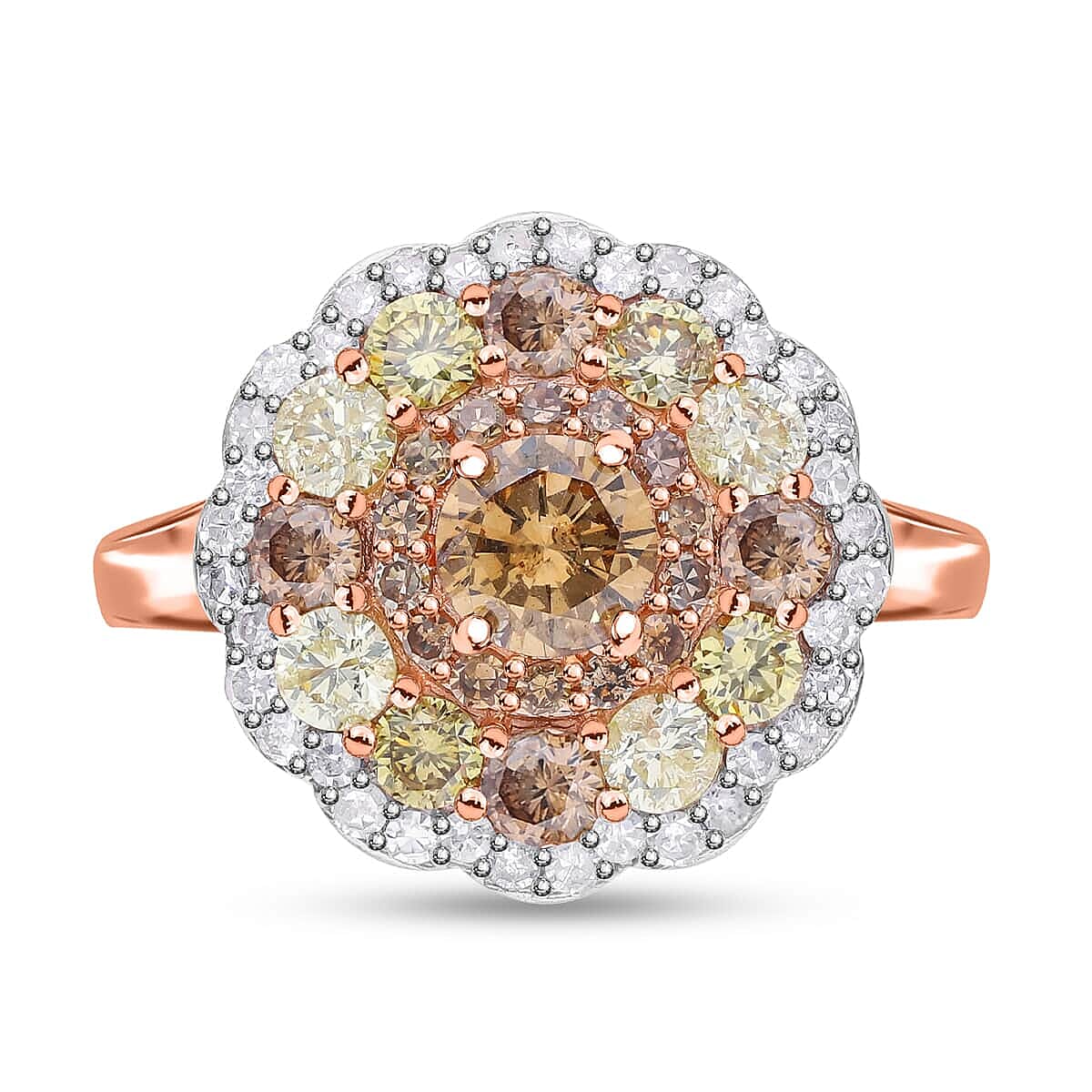 Luxoro 10K Rose Gold Natural Multi Diamond (I3) Floral Ring (Size 9.5) 2.00 ctw image number 0