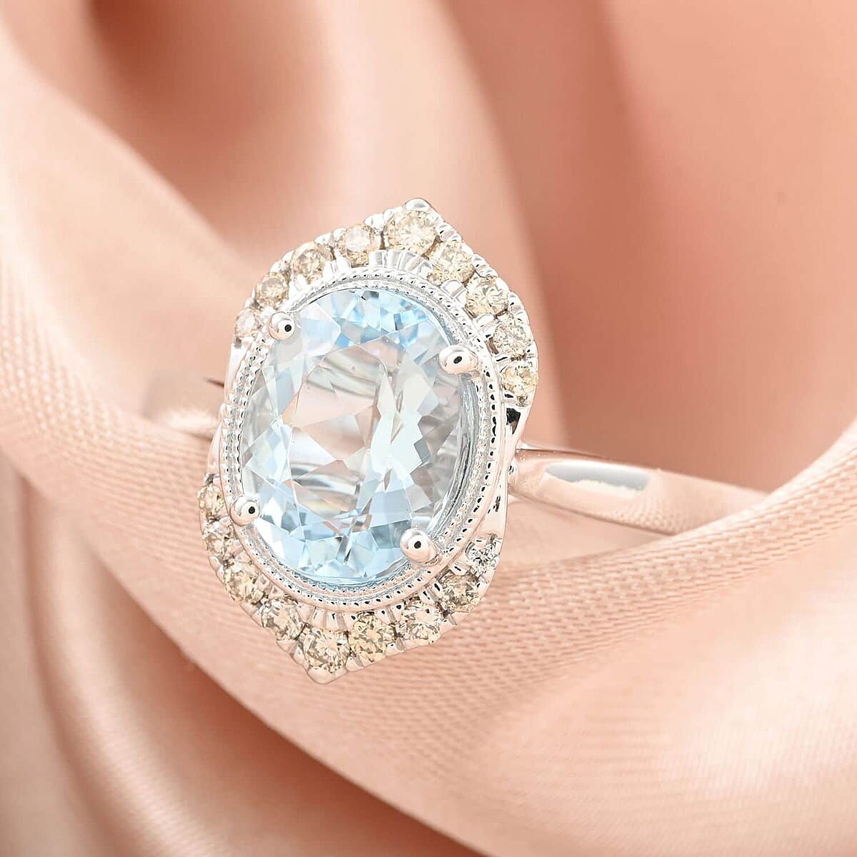 Certified & Appraised Luxoro AAA Santa Maria Aquamarine and I2 Diamond 2.00 ctw Ring in 10K White Gold (Size 8.5) image number 1