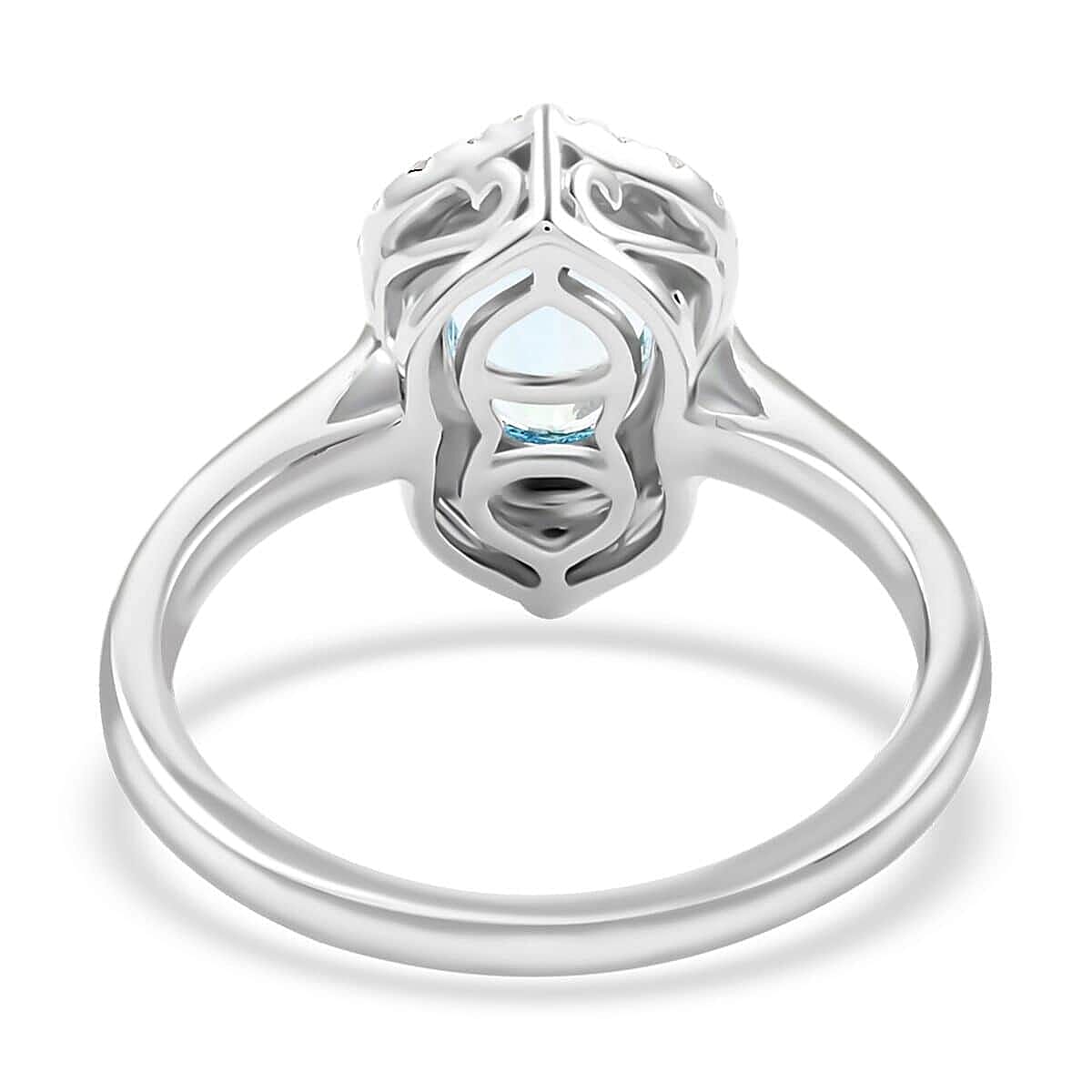 Certified & Appraised Luxoro AAA Santa Maria Aquamarine and I2 Diamond 2.00 ctw Ring in 10K White Gold (Size 8.5) image number 4