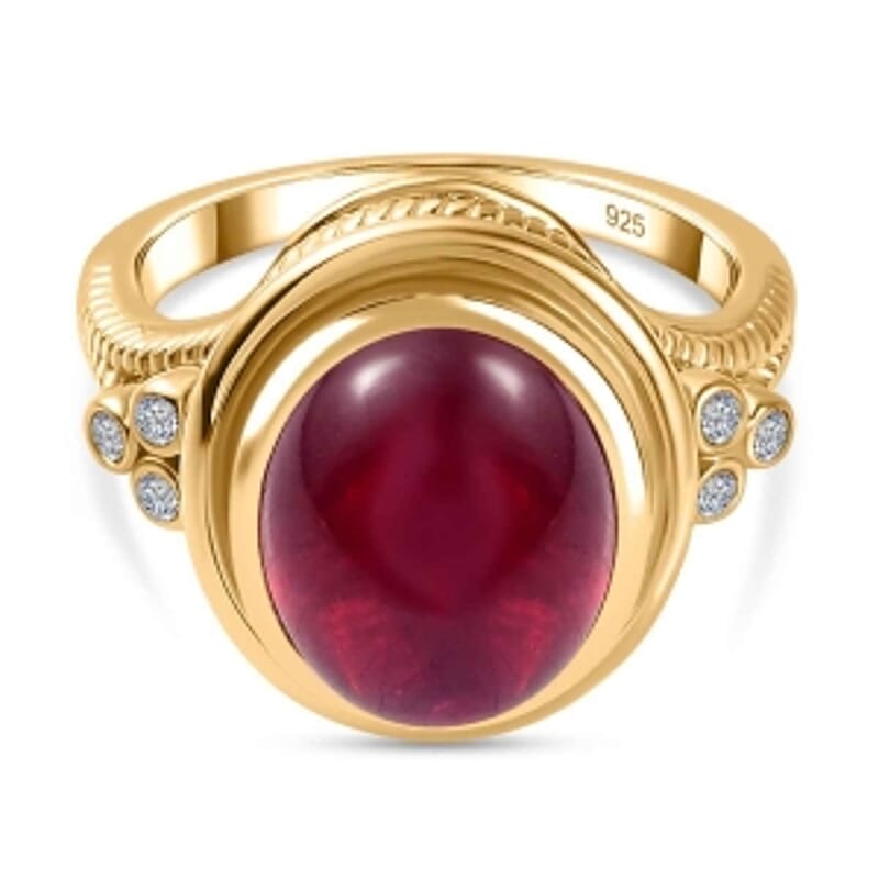 African Ruby and Moissanite 9.04 ctw Ring in Vermeil Yellow Gold Over Sterling Silver (Size 8)