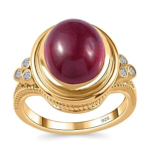 African Ruby and Moissanite 9.04 ctw Ring in Vermeil Yellow Gold Over Sterling Silver (Size 8)