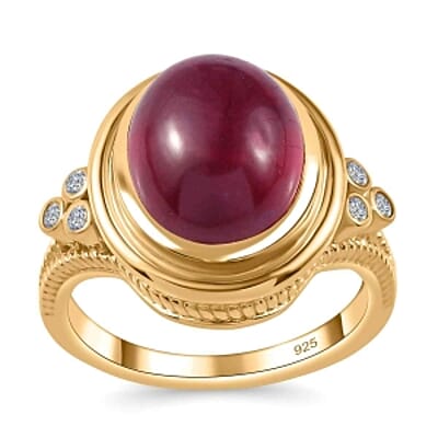 African Ruby and Moissanite 9.04 ctw Ring in Vermeil Yellow Gold Over Sterling Silver (Size 8)