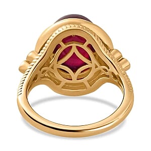 African Ruby and Moissanite 9.04 ctw Ring in Vermeil Yellow Gold Over Sterling Silver (Size 8)