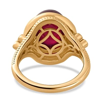 African Ruby and Moissanite 9.04 ctw Ring in Vermeil Yellow Gold Over Sterling Silver (Size 8)
