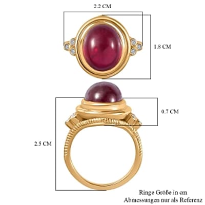 African Ruby and Moissanite 9.04 ctw Ring in Vermeil Yellow Gold Over Sterling Silver (Size 8)