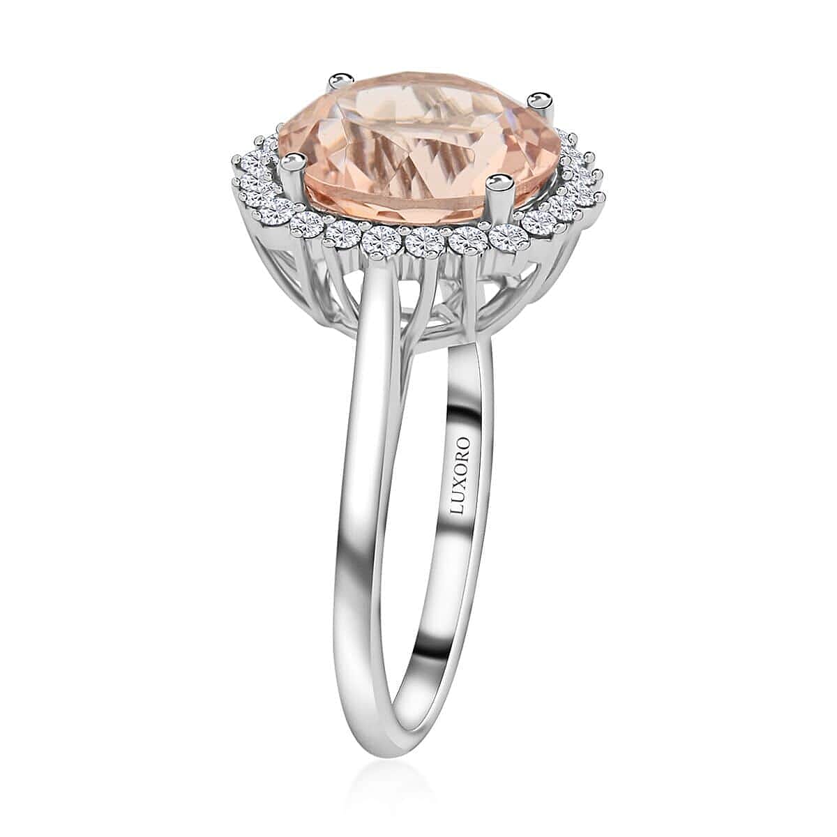 Luxoro AAA Marropino Morganite and G-H I2 Diamond 5.00 ctw Ring in 14K White Gold (Size 8.5) 5.00 ctw image number 3