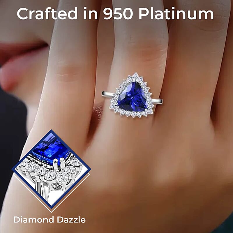 Rhapsody Certified & Appraised AAAA Tanzanite and E-F VS Diamond 5.50 ctw Ring in 950 Platinum, 950 Platinum Ring, Tanzanite Jewelry, Rings For Her 7.20 Grams (Size 9)