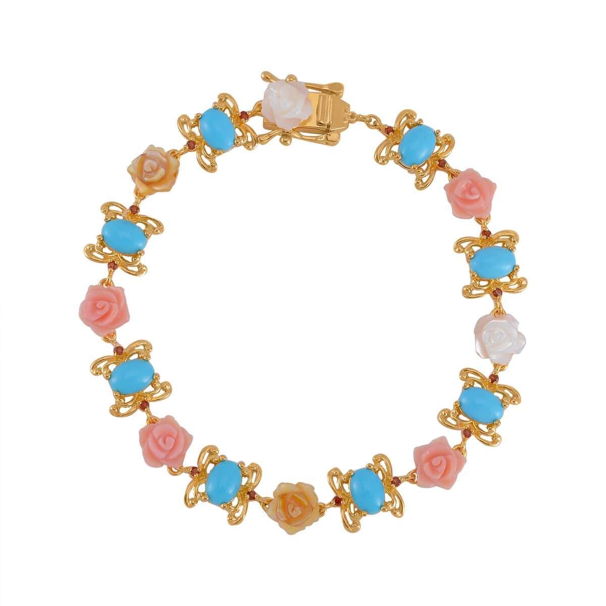 Sleeping Beauty Turquoise and Multi Gemstone Bracelet in Vermeil Yellow Gold Over Sterling Silver (7.50 In) 5.65 ctw image number 0