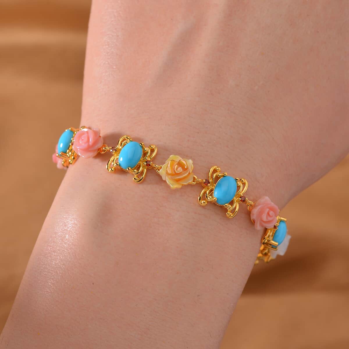 Sleeping Beauty Turquoise and Multi Gemstone Bracelet in Vermeil Yellow Gold Over Sterling Silver (7.50 In) 5.65 ctw image number 1