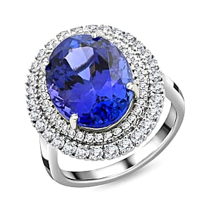 Certified & Appraised Rhapsody 950 Platinum AAAA Tanzanite and E-F VS Diamond Ring (Size 9.5) 8.55 Grams 8.25 ctw