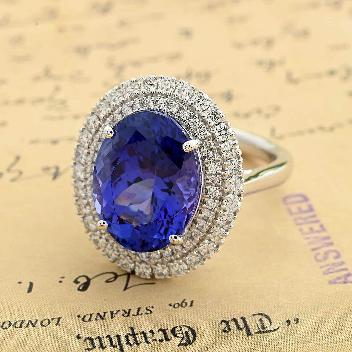 Certified & Appraised Rhapsody 950 Platinum AAAA Tanzanite and E-F VS Diamond Ring (Size 9.5) 8.55 Grams 8.25 ctw image number 1