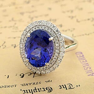 Certified & Appraised Rhapsody 950 Platinum AAAA Tanzanite and E-F VS Diamond Ring (Size 9.5) 8.55 Grams 8.25 ctw