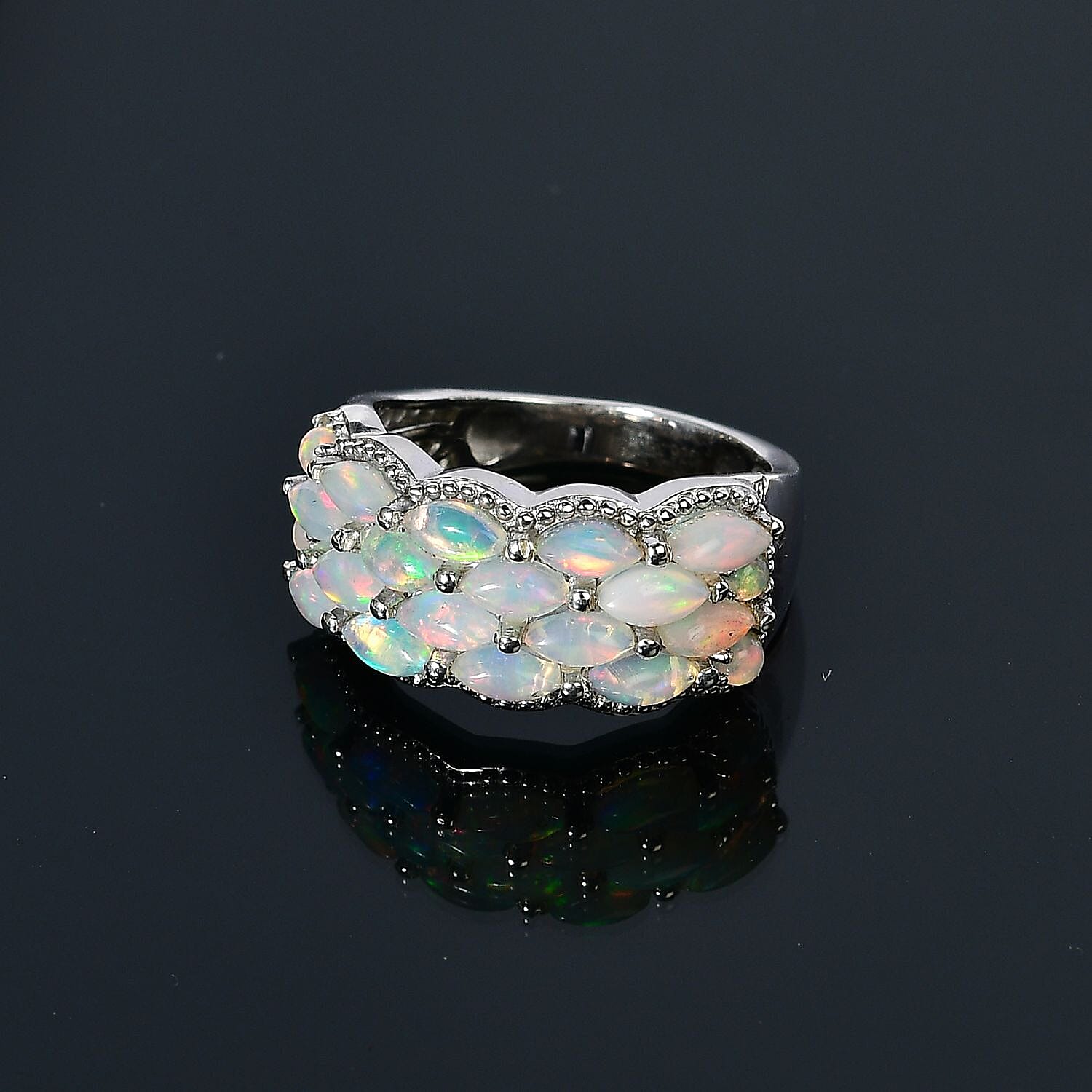 Premium Ethiopian Welo Opal Cluster Ring in Platinum Over Sterling Silver (Size 10.0) 1.90 ctw