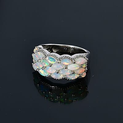 Premium Ethiopian Welo Opal Cluster Ring in Platinum Over Sterling Silver (Size 10.0) 1.90 ctw
