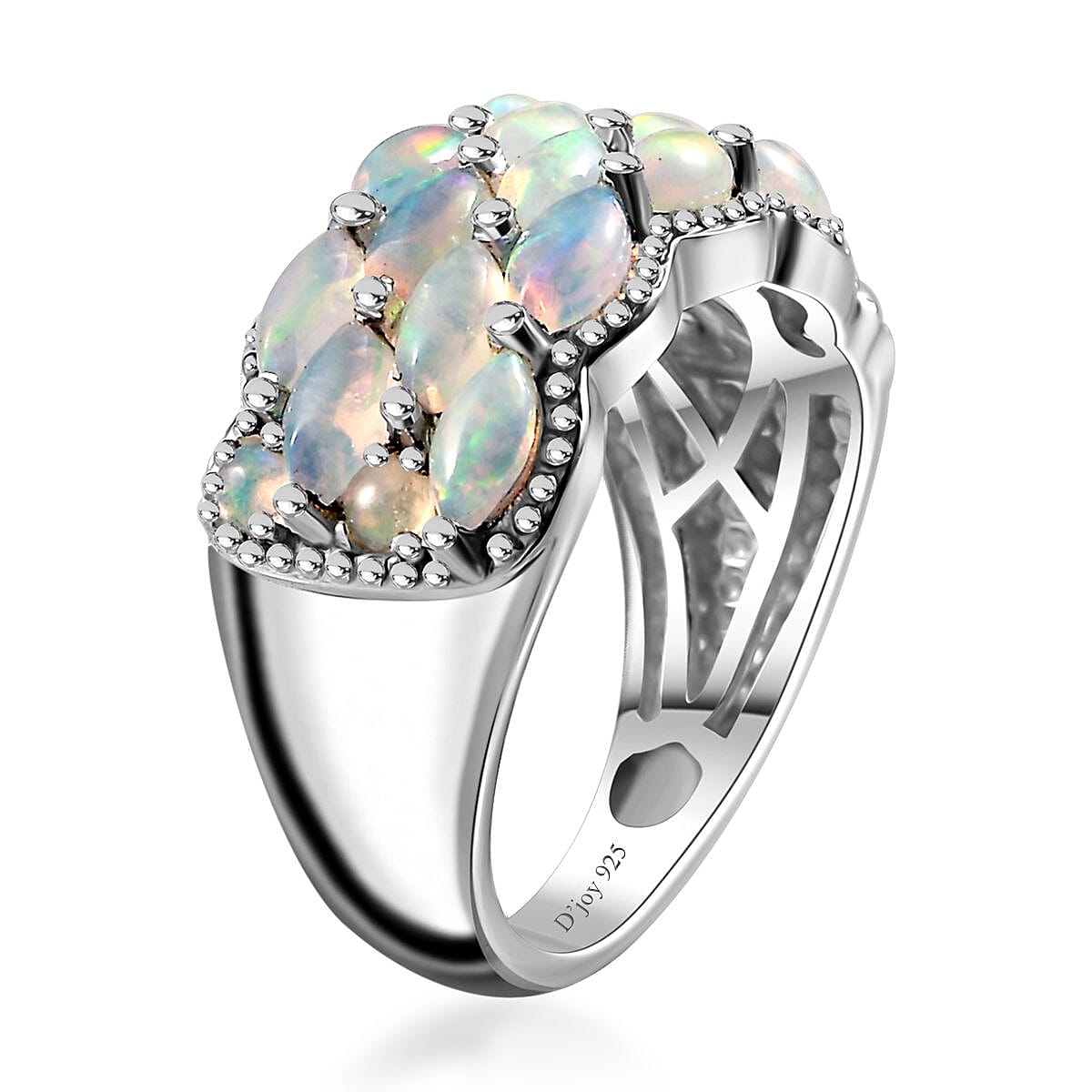 Premium Ethiopian Welo Opal Cluster Ring in Platinum Over Sterling Silver (Size 10.0) 1.90 ctw