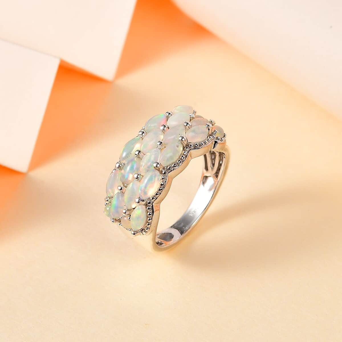Premium Ethiopian Welo Opal Cluster Ring in Platinum Over Sterling Silver (Size 11.0) 1.90 ctw image number 1