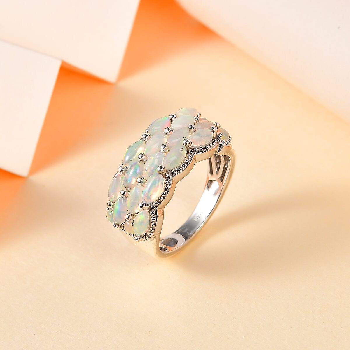 Premium Ethiopian Welo Opal Cluster Ring in Platinum Over Sterling Silver (Size 5.0) 1.90 ctw image number 1