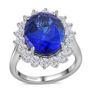 Certified & Appraised Rhapsody 950 Platinum AAAA Tanzanite and E-F VS Diamond Ring (Size 9.5) 9.26 Grams 11.25 ctw