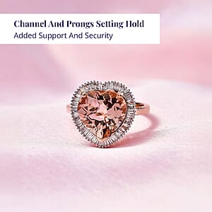 Luxoro 14K Rose Gold AAA Marropino Morganite and G-H I2 Diamond Heart Ring (Size 11.5) 4.50 Grams 5.10 ctw