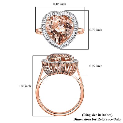 Luxoro 14K Rose Gold AAA Marropino Morganite and G-H I2 Diamond Heart Ring (Size 12.0) 4.50 Grams 5.10 ctw