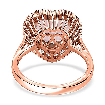 Luxoro 14K Rose Gold AAA Marropino Morganite and G-H I2 Diamond Heart Ring (Size 5.0) 4.50 Grams 5.10 ctw
