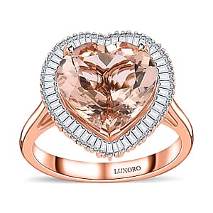 Luxoro 14K Rose Gold AAA Marropino Morganite and G-H I2 Diamond Heart Ring (Size 8.5) 4.50 Grams 5.10 ctw