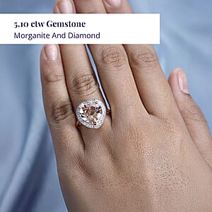 Luxoro 14K Rose Gold AAA Marropino Morganite and G-H I2 Diamond Heart Ring (Size 8.5) 4.50 Grams 5.10 ctw