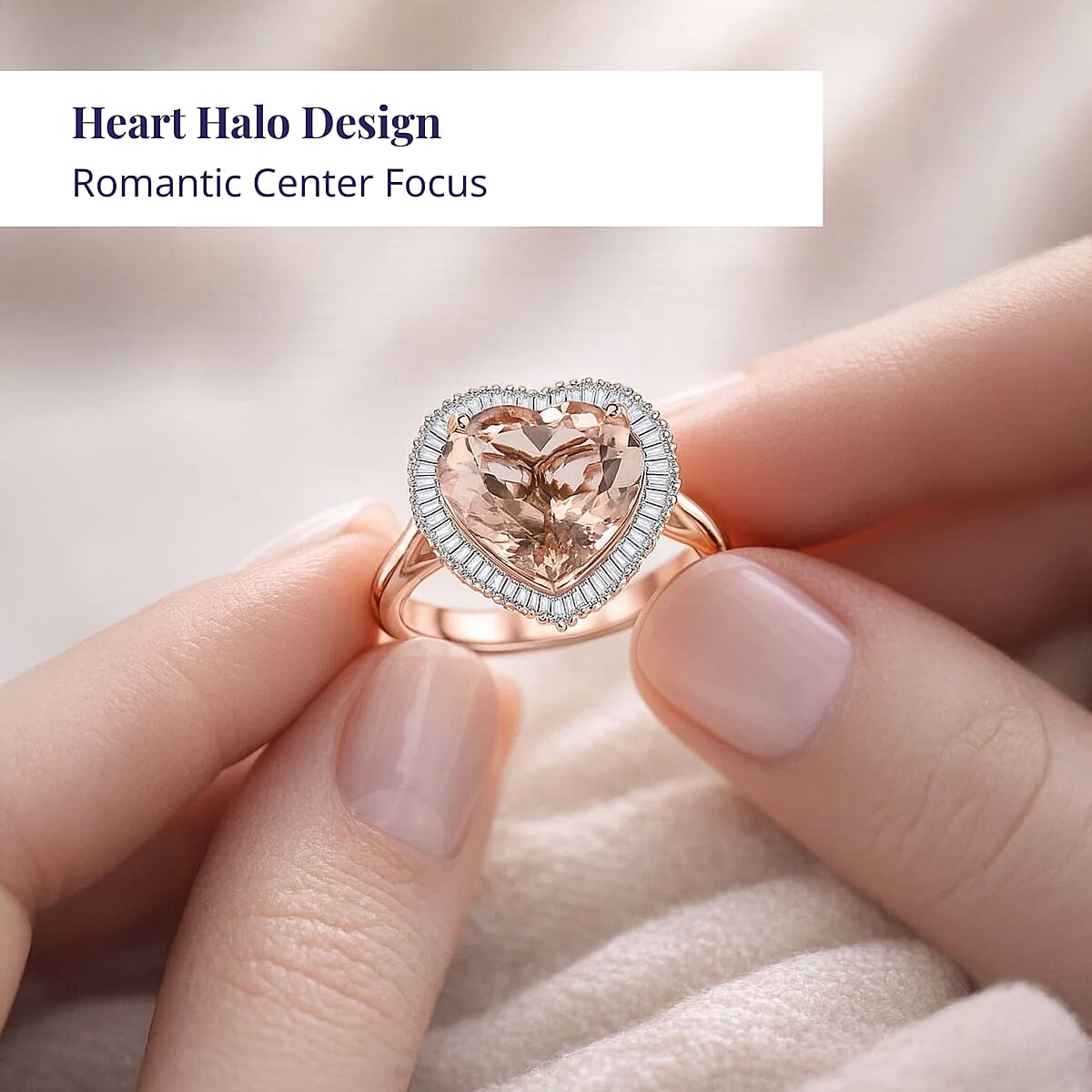 Luxoro 14K Rose Gold AAA Marropino Morganite and G-H I2 Diamond Heart Ring (Size 8.5) 4.50 Grams 5.10 ctw image number 4