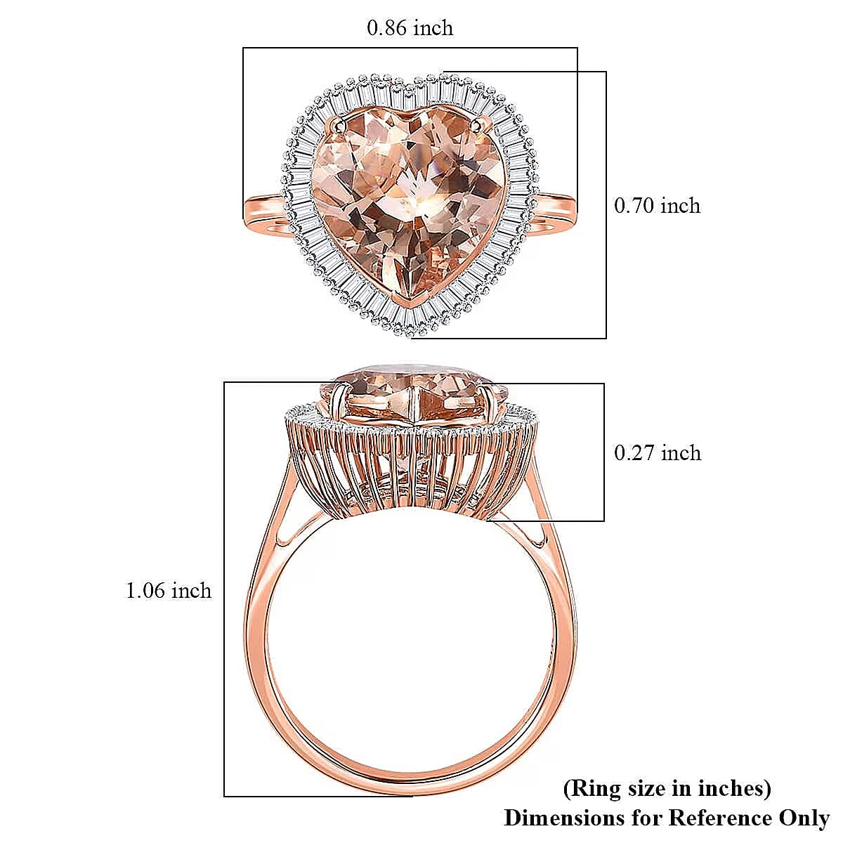 Luxoro 14K Rose Gold AAA Marropino Morganite and G-H I2 Diamond Heart Ring (Size 8.5) 4.50 Grams 5.10 ctw image number 5