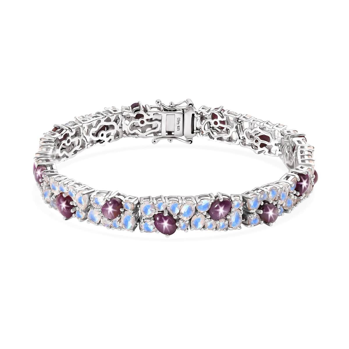 India Star Ruby and Moon Glow Moonstone 24.80 ctw Celestial Bracelet in Platinum Over Sterling Silver (7.25 In) image number 0