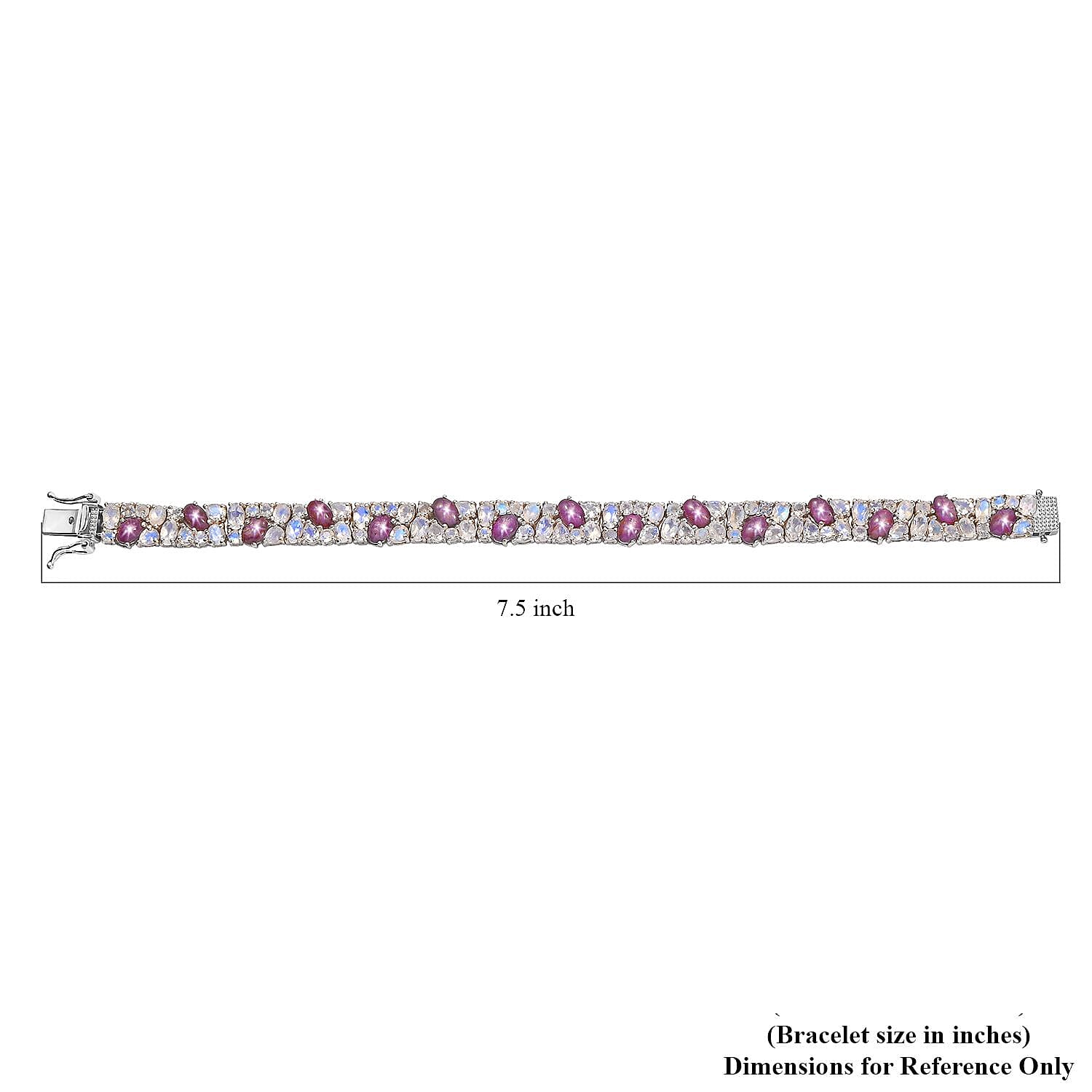 D'Joy Indian Star Ruby and Moon Glow Moonstone 24.80 ctw Celestial Bracelet in Platinum Over Sterling Silver (7.25 In)
