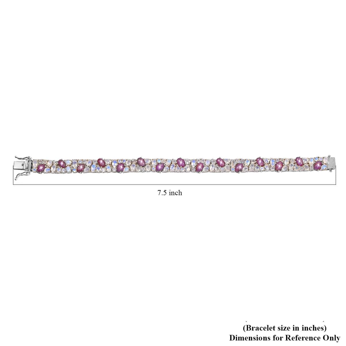 India Star Ruby and Moon Glow Moonstone 24.80 ctw Celestial Bracelet in Platinum Over Sterling Silver (7.25 In) image number 5