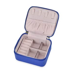 Royal Blue Faux Leather, Glittery Jewelry Box (4 Necklace Hooks, 10 Rings Slot)