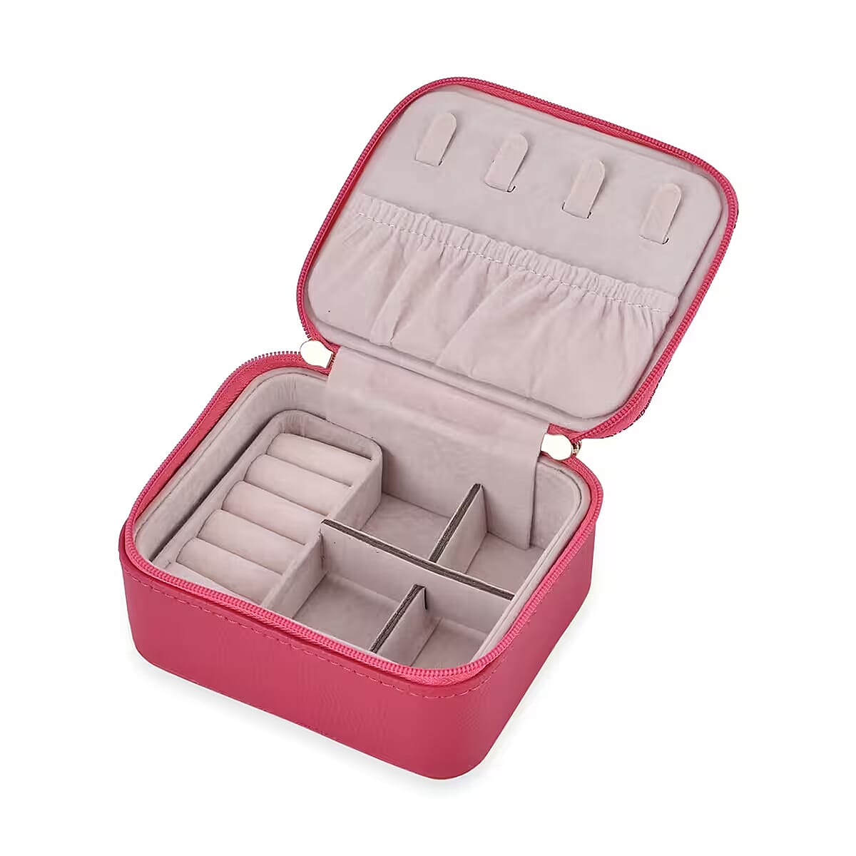 Pink Faux Leather, Glittery Jewelry Box (4 Necklace Hooks, 10 Rings Slot) image number 0