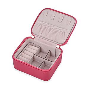 Pink Faux Leather, Glittery Jewelry Box (4 Necklace Hooks, 10 Rings Slot)