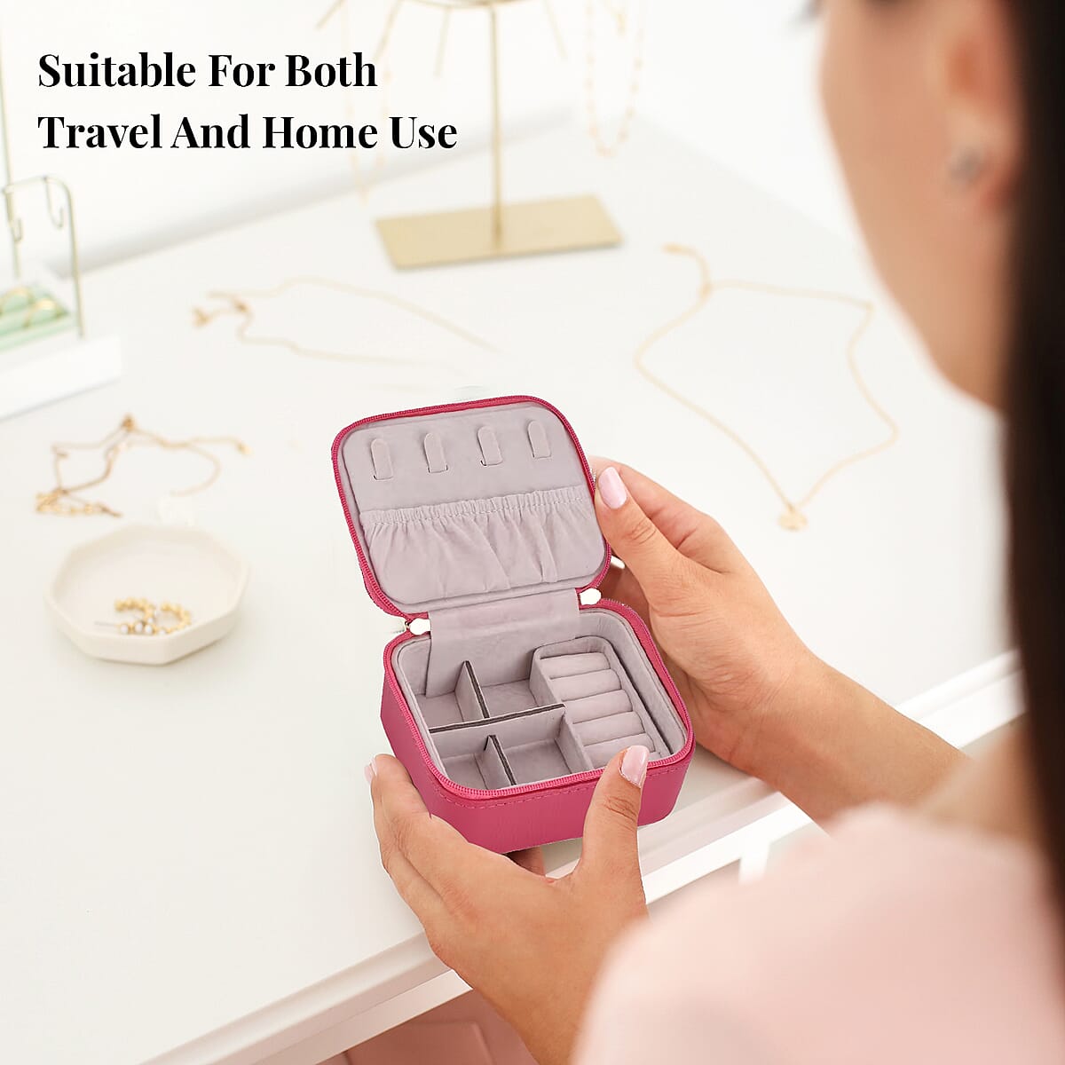 Pink Faux Leather, Glittery Jewelry Box (4 Necklace Hooks, 10 Rings Slot) image number 5